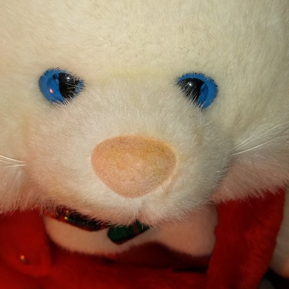 BEAUTIFUL VINTAGE 20" INCH BLUE EYED WHITE CAT CHRISTMAS STOCKING - Picture 4 of 8